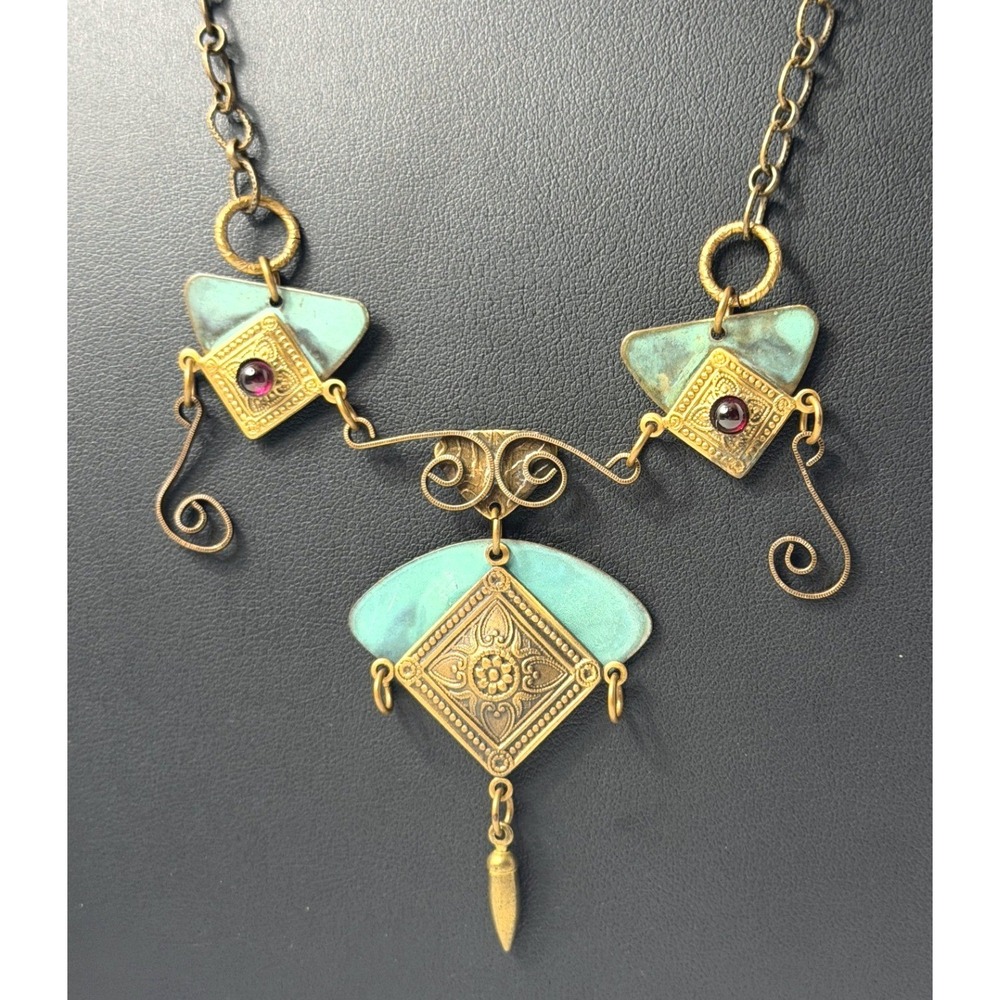 Vintage Bib Necklace Egyptian Revival Brass Tone